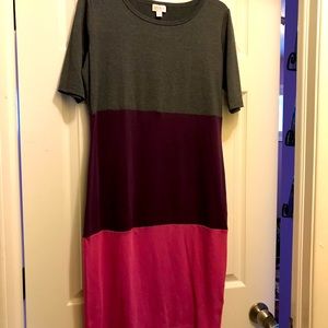 Lularoe Julia Dress, pink, purple and grey.  Size Medium, never worn.